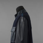 LANVIN COLLECTION x EMMETI ランバンコレクション エンメティ コラボ / 美品 23SS TALBOT パンチングレザー 切替 ライダースジャケット / size 48 (NAVY)