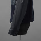 LANVIN COLLECTION x EMMETI ランバンコレクション エンメティ コラボ / 美品 23SS TALBOT パンチングレザー 切替 ライダースジャケット / size 48 (NAVY)