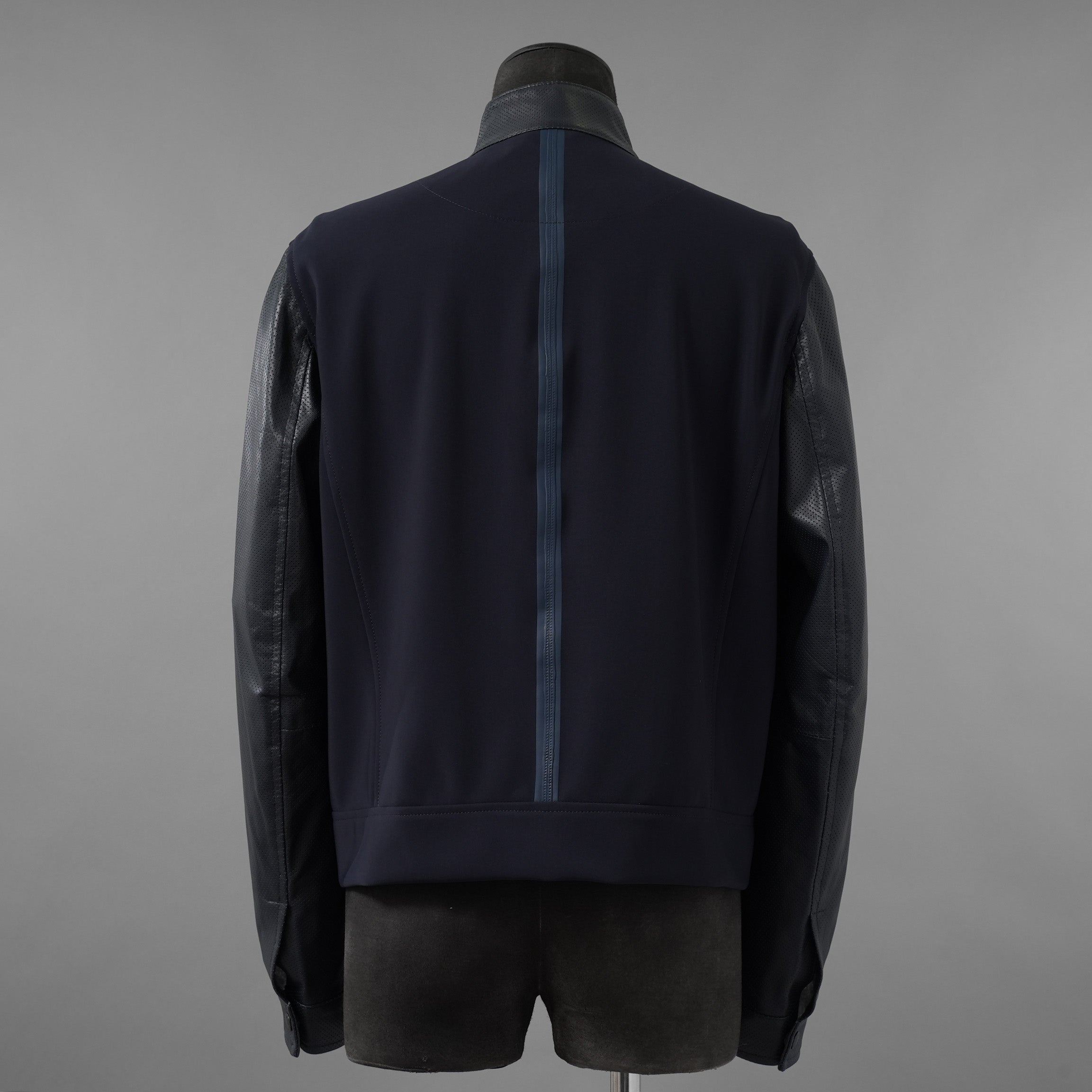LANVIN COLLECTION x EMMETI ランバンコレクション エンメティ コラボ / 美品 23SS TALBOT パンチングレザー 切替 ライダースジャケット / size 48 (NAVY)