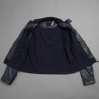 LANVIN COLLECTION x EMMETI ランバンコレクション エンメティ コラボ / 美品 23SS TALBOT パンチングレザー 切替 ライダースジャケット / size 48 (NAVY)