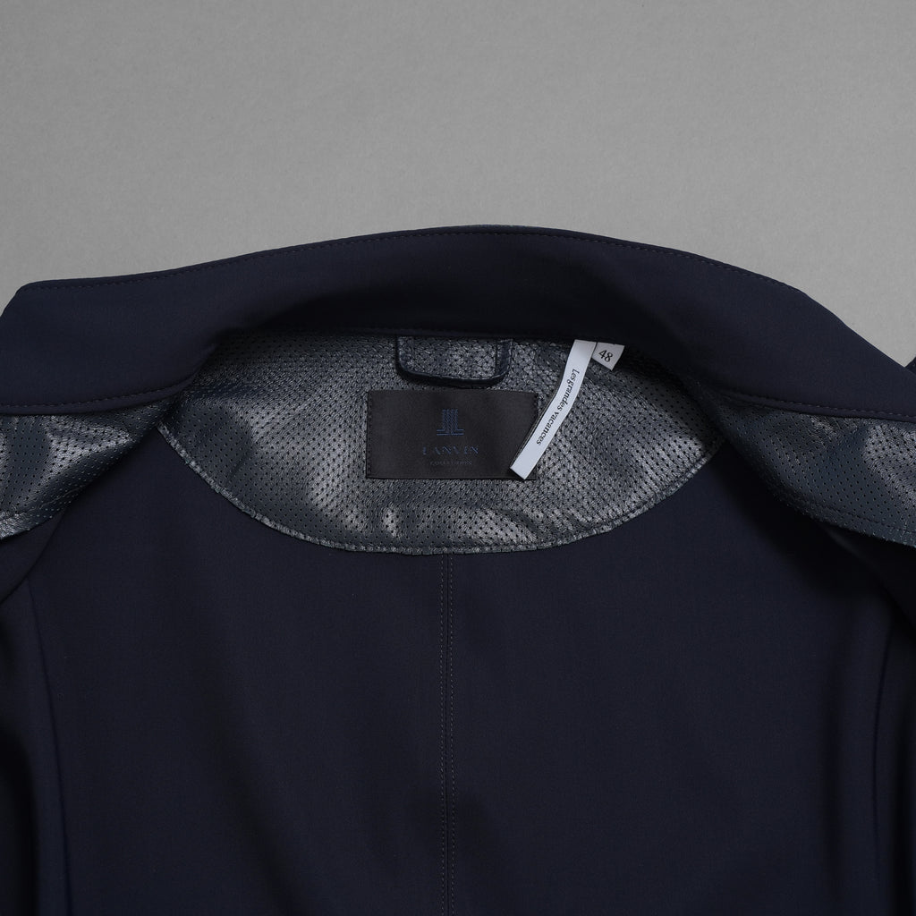 LANVIN COLLECTION x EMMETI ランバンコレクション エンメティ コラボ / 美品 23SS TALBOT パンチングレザー 切替 ライダースジャケット / size 48 (NAVY)