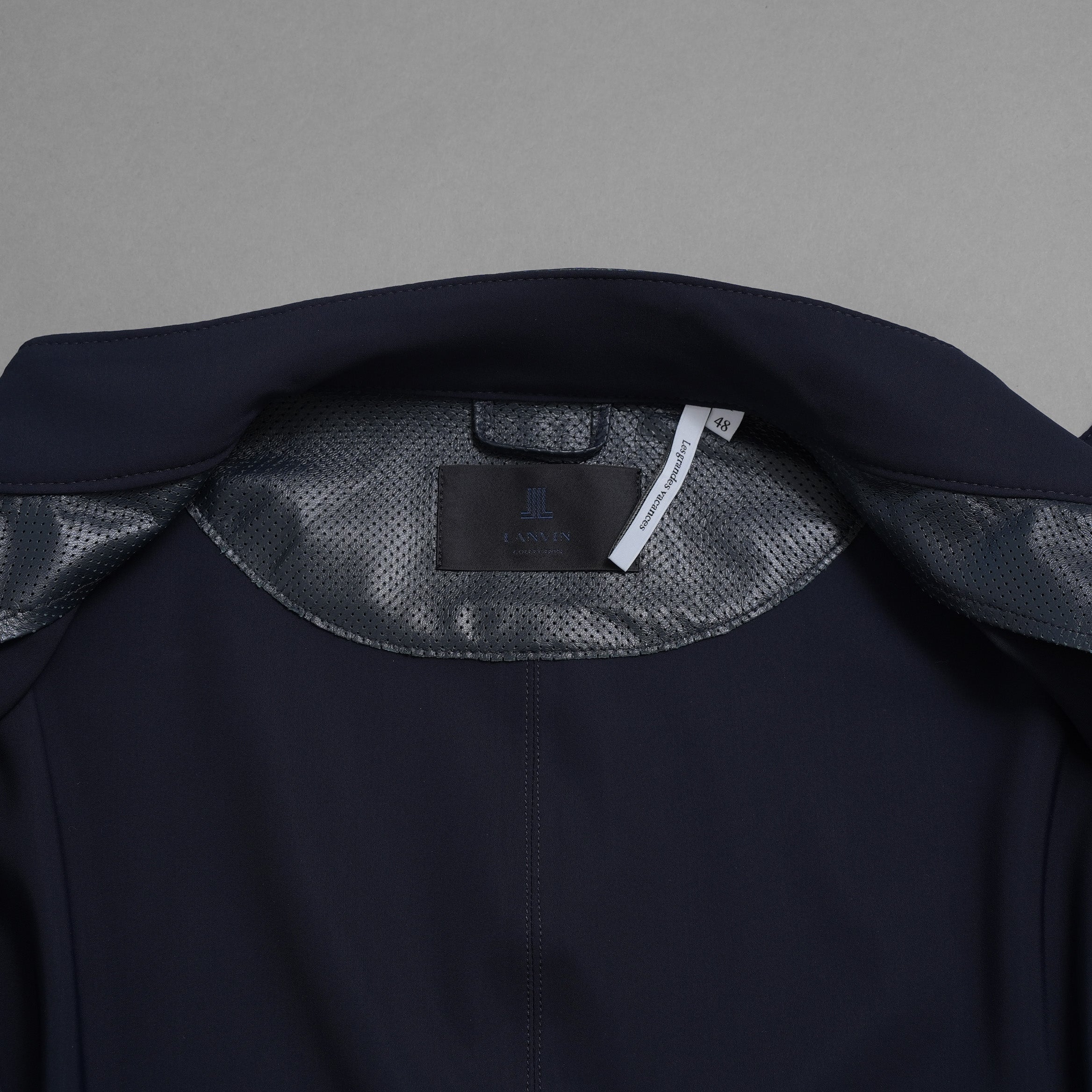 LANVIN COLLECTION x EMMETI ランバンコレクション エンメティ コラボ / 美品 23SS TALBOT パンチングレザー 切替 ライダースジャケット / size 48 (NAVY)