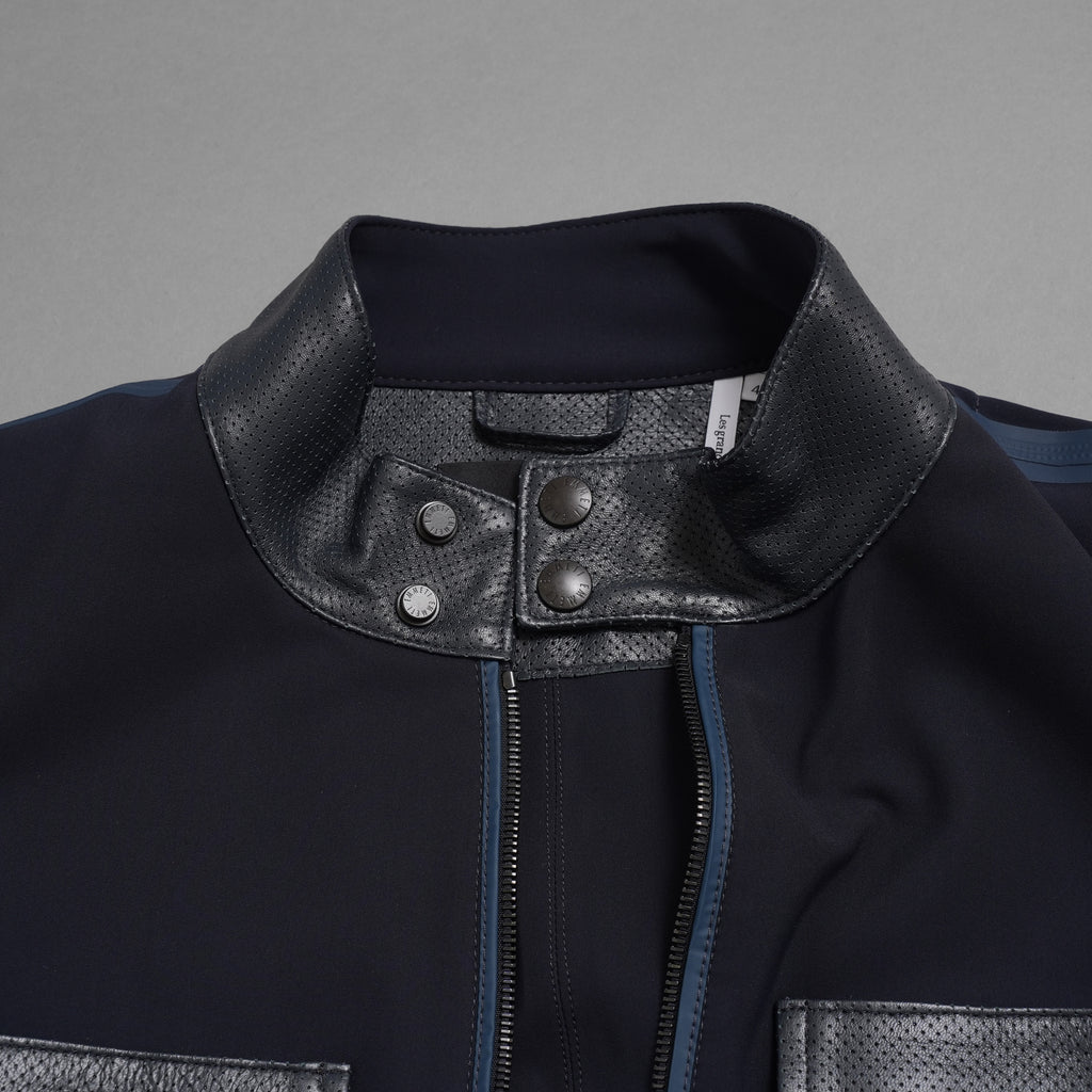 LANVIN COLLECTION x EMMETI ランバンコレクション エンメティ コラボ / 美品 23SS TALBOT パンチングレザー 切替 ライダースジャケット / size 48 (NAVY)