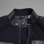 LANVIN COLLECTION x EMMETI ランバンコレクション エンメティ コラボ / 美品 23SS TALBOT パンチングレザー 切替 ライダースジャケット / size 48 (NAVY)