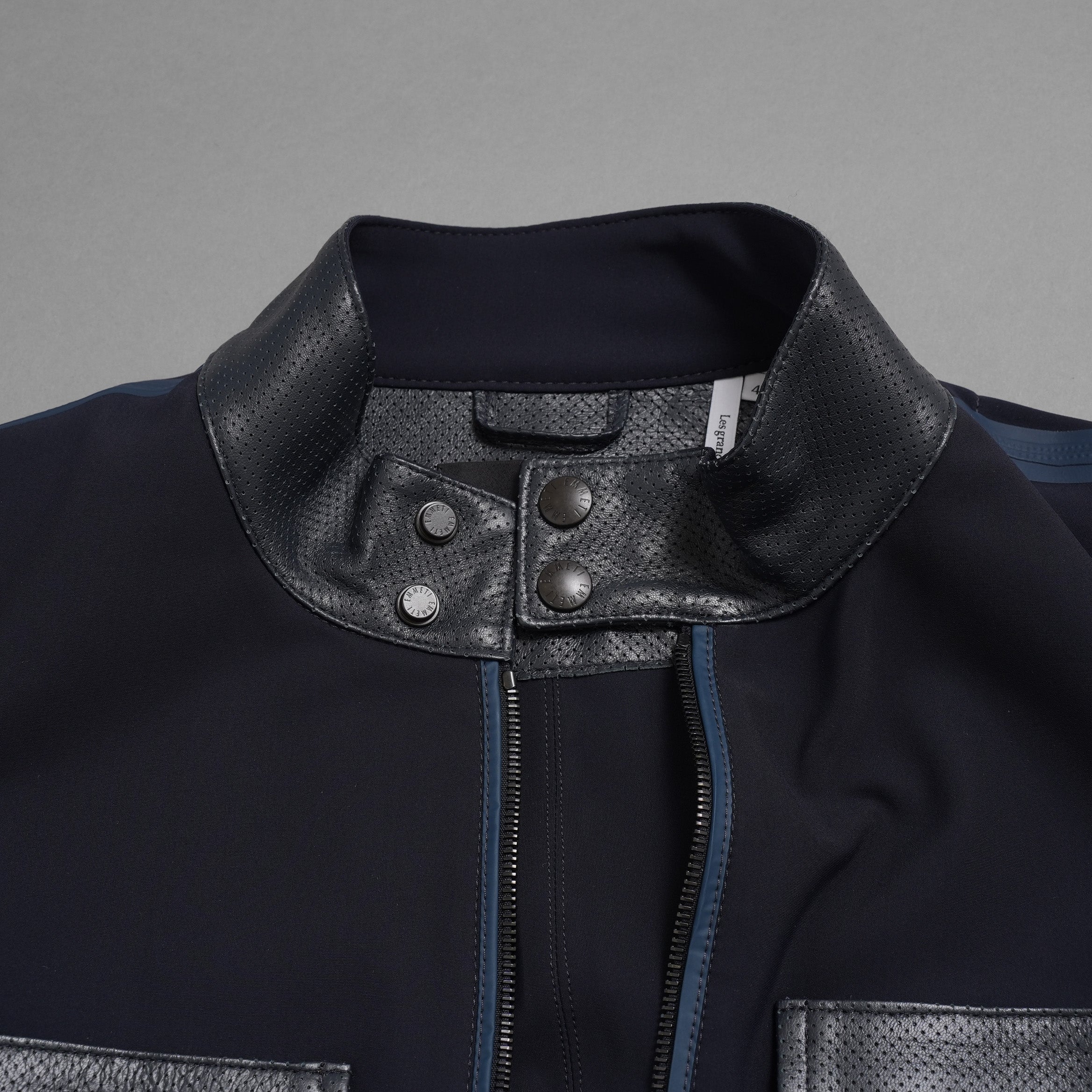LANVIN COLLECTION x EMMETI ランバンコレクション エンメティ コラボ / 美品 23SS TALBOT パンチングレザー 切替 ライダースジャケット / size 48 (NAVY)