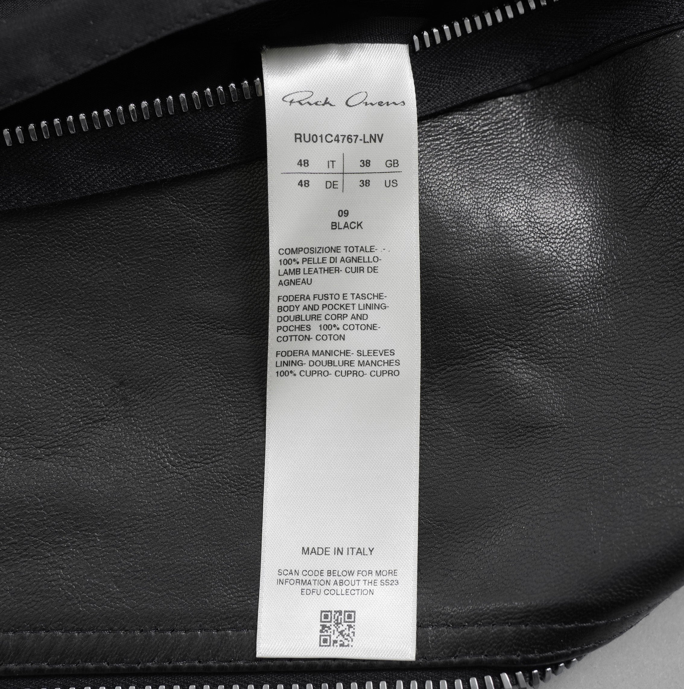 Rick Owens リックオウエンス / 極美品 23SS EDFU / DRACUBIKER ドラキュバイカー / ラムレザー ライダース ジャケット / RU01C4767 LNV / size 48 (BLACK)