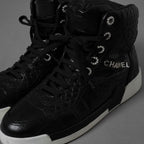 CHANEL シャネル / 19AW クロコ型押し カーフスキン ハイカット スニーカー / G35079 / size 37.5 (24.5cm) BLACK レディース 352078-izm