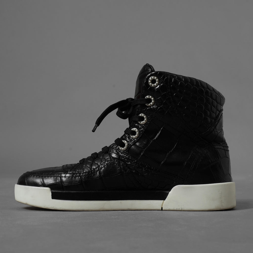 CHANEL シャネル / 19AW クロコ型押し カーフスキン ハイカット スニーカー / G35079 / size 37.5 (24.5cm) BLACK レディース 352078-izm
