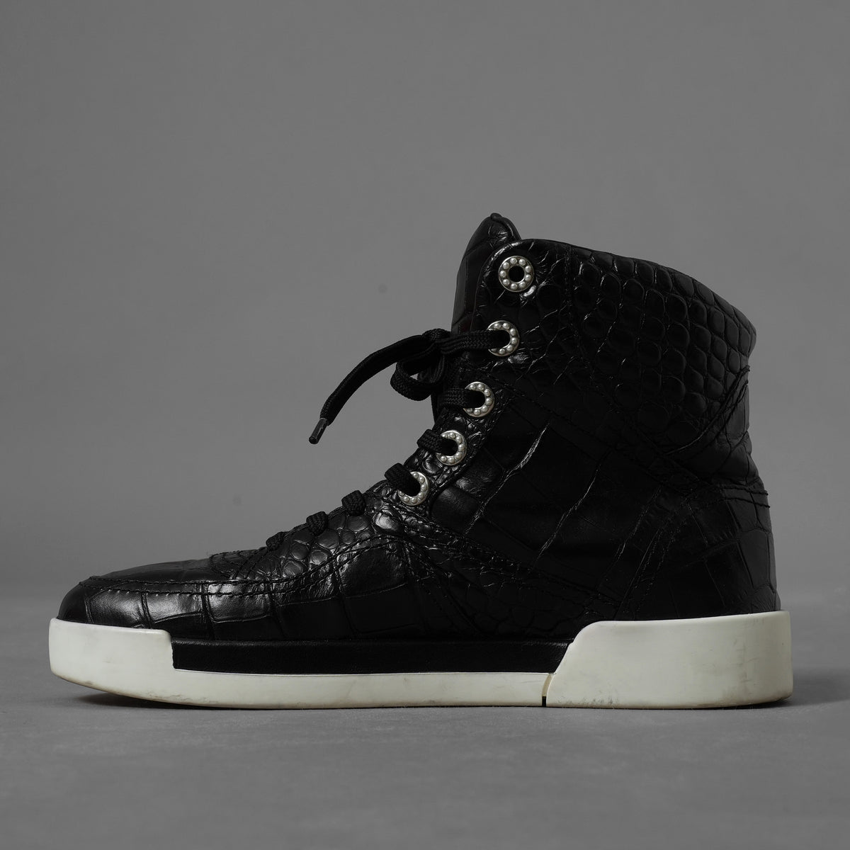 CHANEL シャネル / 19AW クロコ型押し カーフスキン ハイカット スニーカー / G35079 / size 37.5 (24.5cm) BLACK レディース 352078-izm