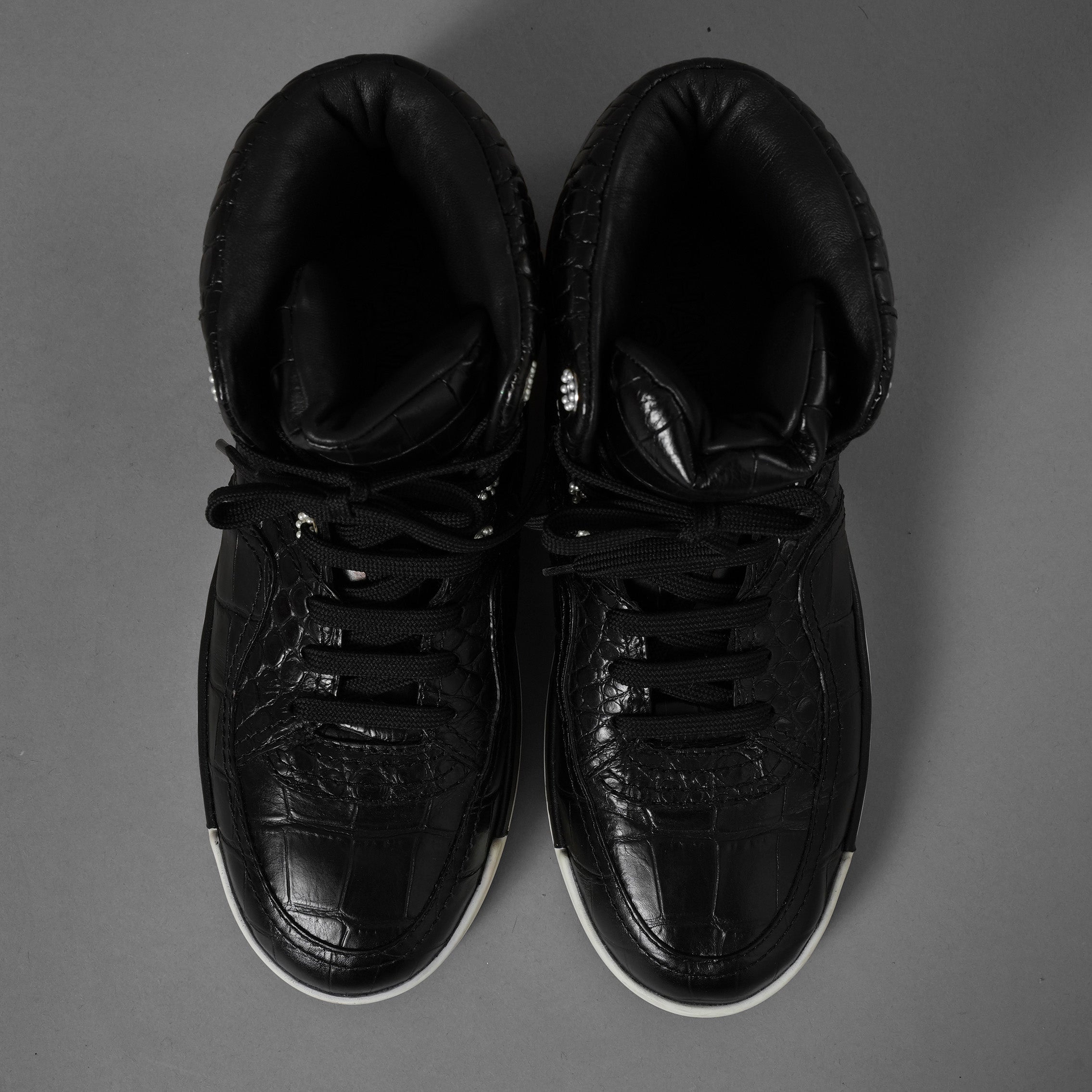 CHANEL シャネル / 19AW クロコ型押し カーフスキン ハイカット スニーカー / G35079 / size 37.5 (24.5cm) BLACK レディース 352078-izm