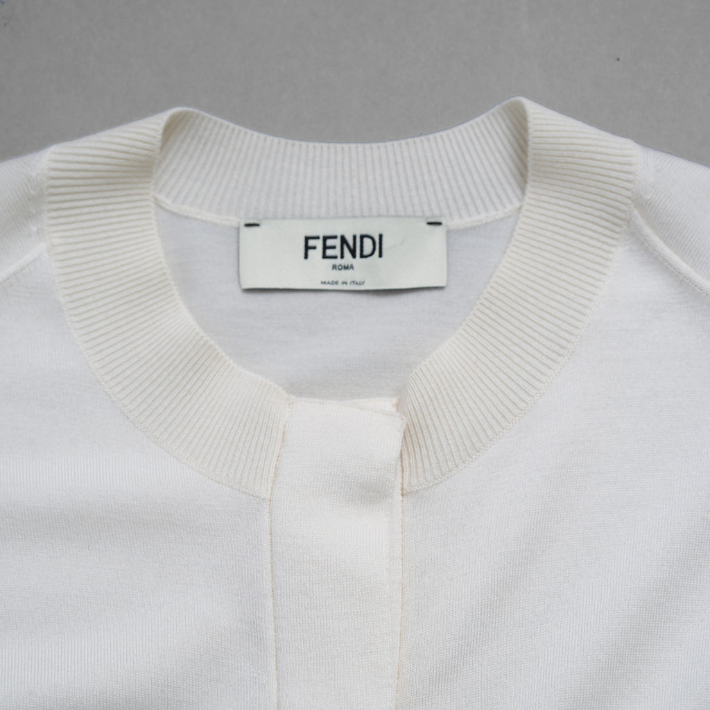 FENDI フェンディ / 美品 23SS リゾート 星座モチーフ ゾディアック プリント シルクスカーフ切替 ニット カーディガン / FZC973 ANZD / size 40 (IVORY WHITE) レディース