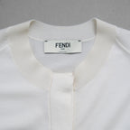 FENDI フェンディ / 美品 23SS リゾート 星座モチーフ ゾディアック プリント シルクスカーフ切替 ニット カーディガン / FZC973 ANZD / size 40 (IVORY WHITE) レディース