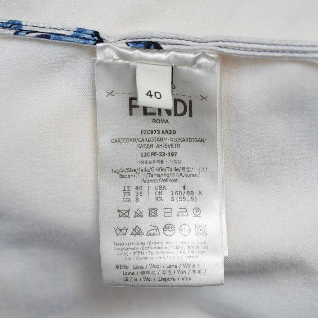 FENDI フェンディ / 美品 23SS リゾート 星座モチーフ ゾディアック プリント シルクスカーフ切替 ニット カーディガン / FZC973 ANZD / size 40 (IVORY WHITE) レディース