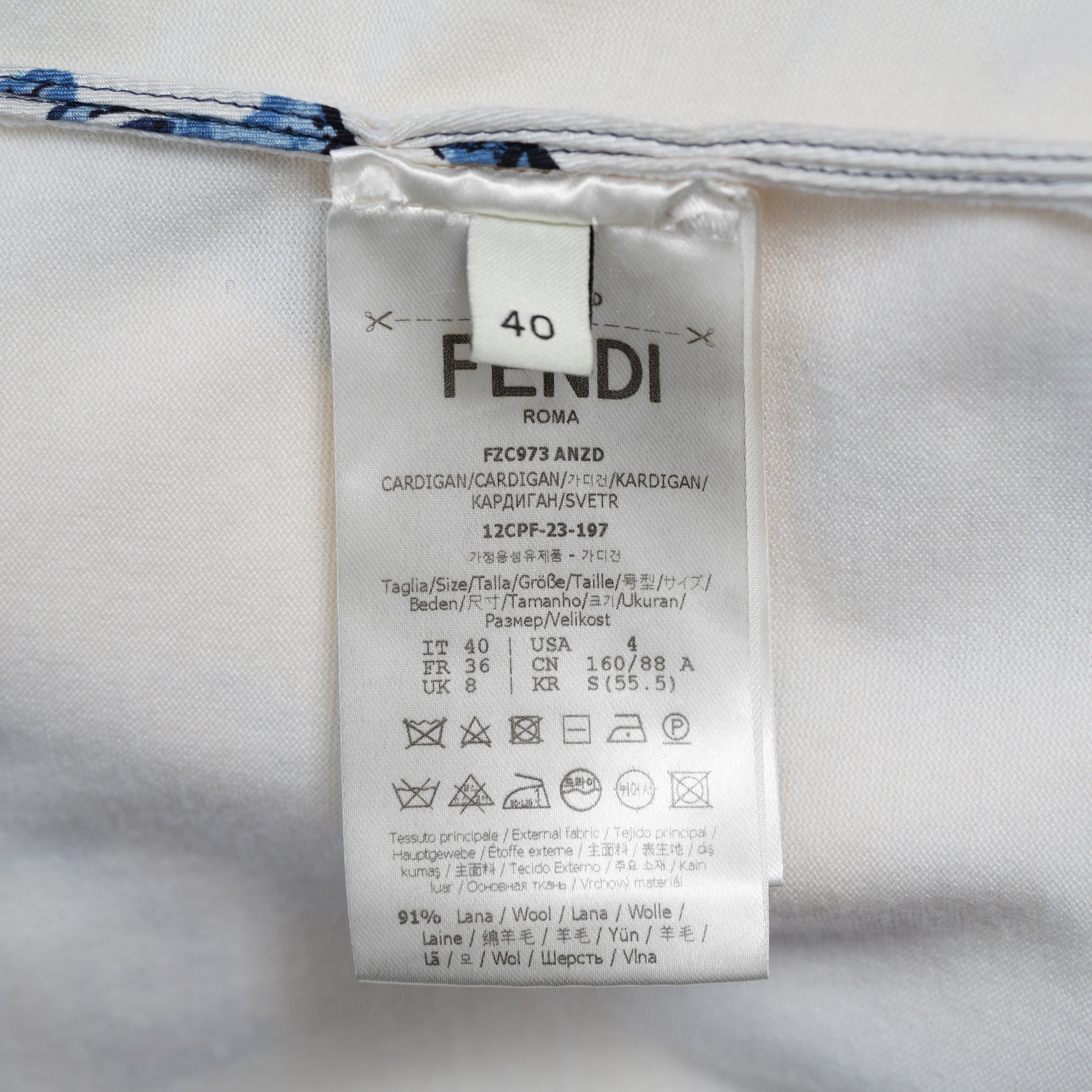 FENDI フェンディ / 美品 23SS リゾート 星座モチーフ ゾディアック プリント シルクスカーフ切替 ニット カーディガン / FZC973 ANZD / size 40 (IVORY WHITE) レディース