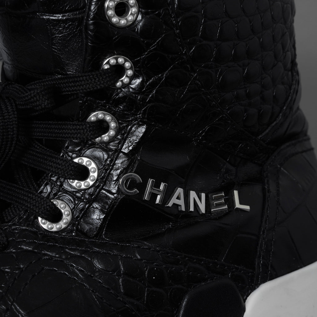 CHANEL シャネル / 19AW クロコ型押し カーフスキン ハイカット スニーカー / G35079 / size 37.5 (24.5cm) BLACK レディース 352078-izm
