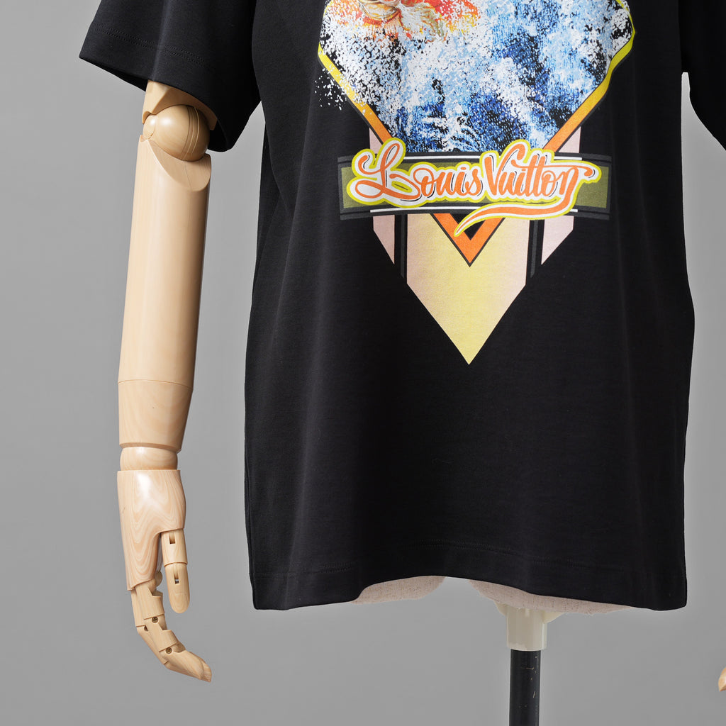 LOUIS VUITTON ルイヴィトン / 美品 20SS タンジェリンプリントTシャツ チェーン 半袖Tシャツ / RW222J N40 FNTS09 / size L (BLACK) レディース
