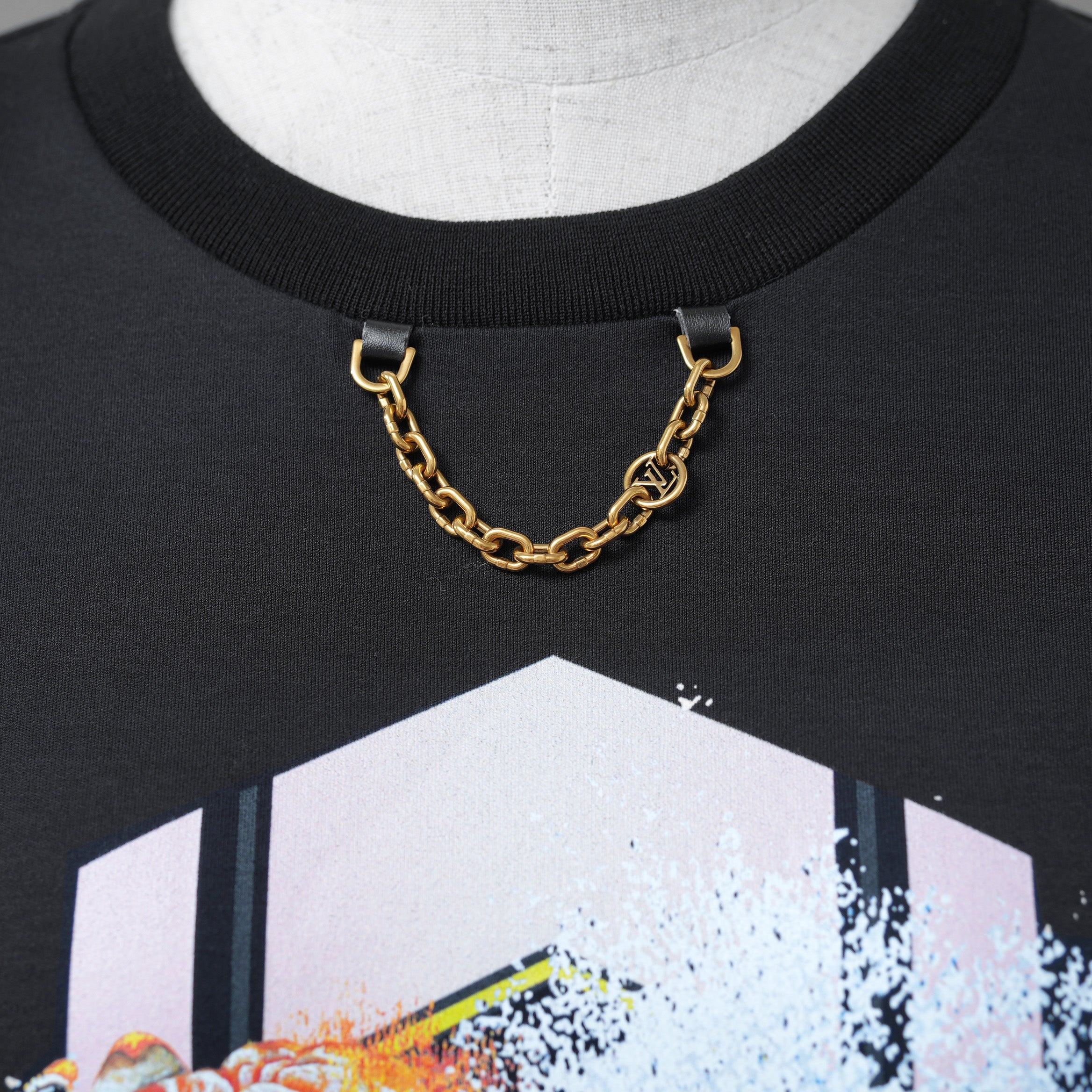 LOUIS VUITTON ルイヴィトン / 美品 20SS タンジェリンプリントTシャツ チェーン 半袖Tシャツ / RW222J N40 FNTS09 / size L (BLACK) レディース