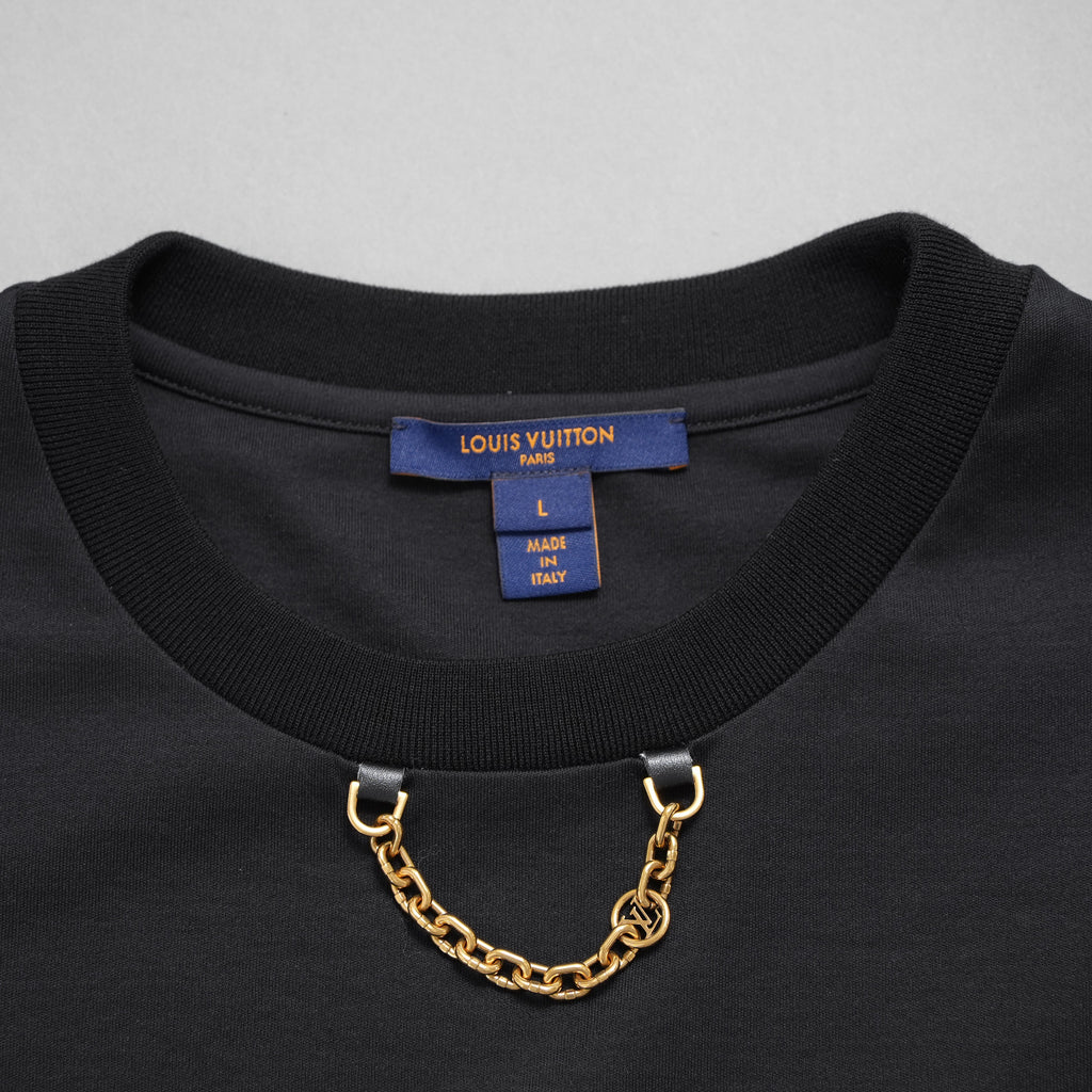 LOUIS VUITTON ルイヴィトン / 美品 20SS タンジェリンプリントTシャツ チェーン 半袖Tシャツ / RW222J N40 FNTS09 / size L (BLACK) レディース