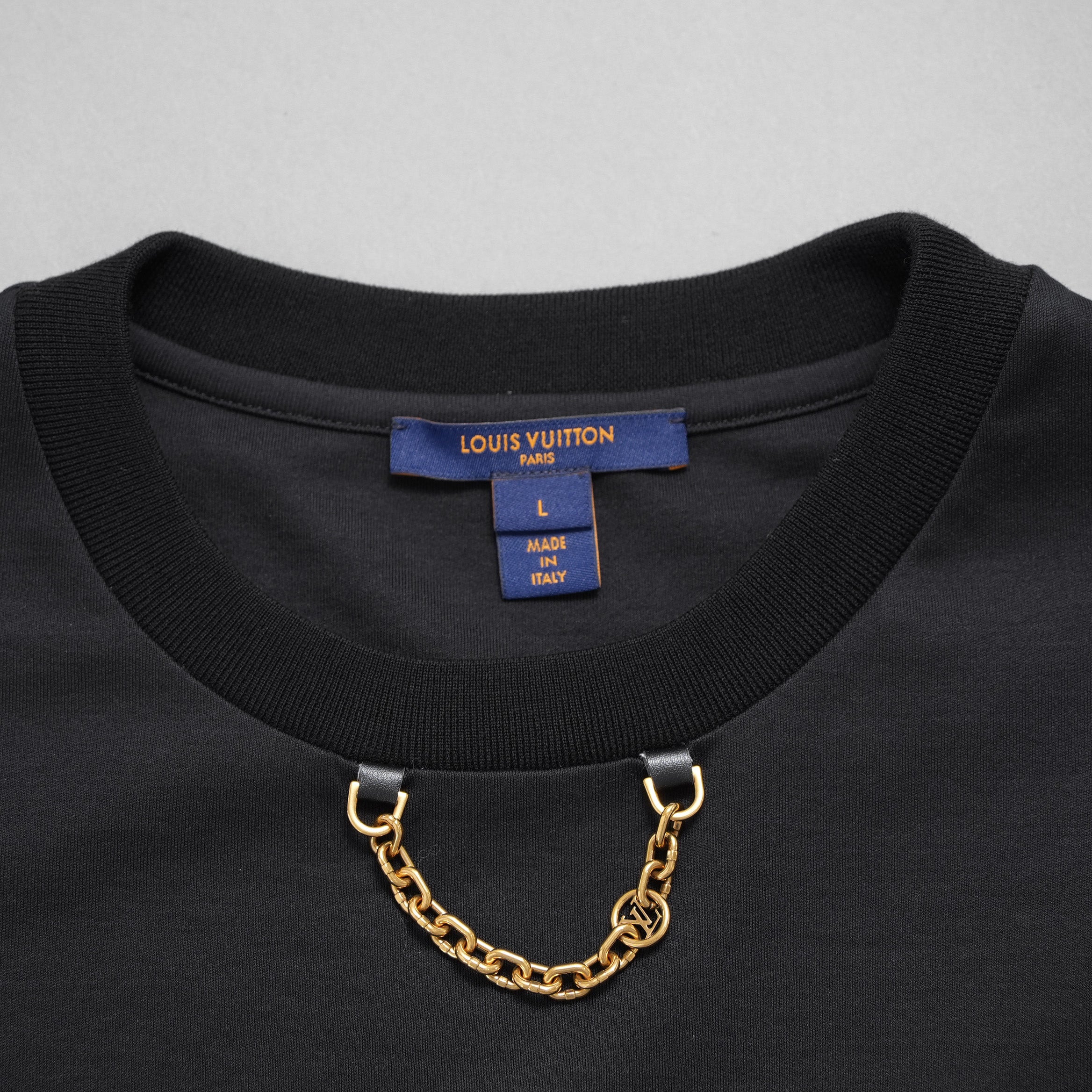 LOUIS VUITTON ルイヴィトン / 美品 20SS タンジェリンプリントTシャツ チェーン 半袖Tシャツ / RW222J N40 FNTS09 / size L (BLACK) レディース