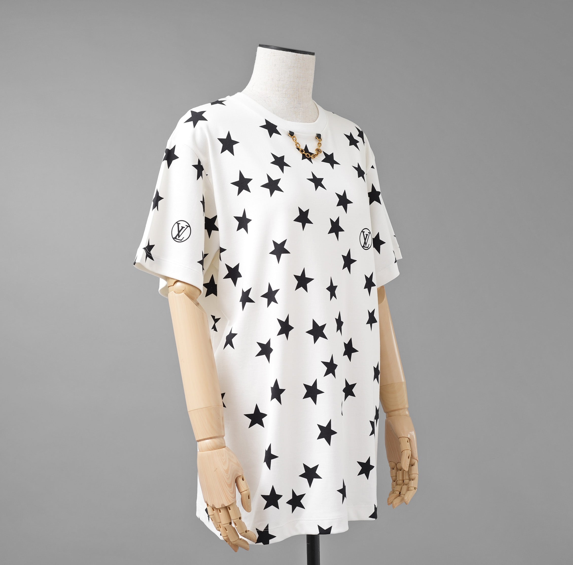 LOUIS VUITTON ルイヴィトン / 美品 22AW LVロゴ・スタープリント  チェーン / 半袖Tシャツ / 1AA9WZ / size M (WHITE) レディース