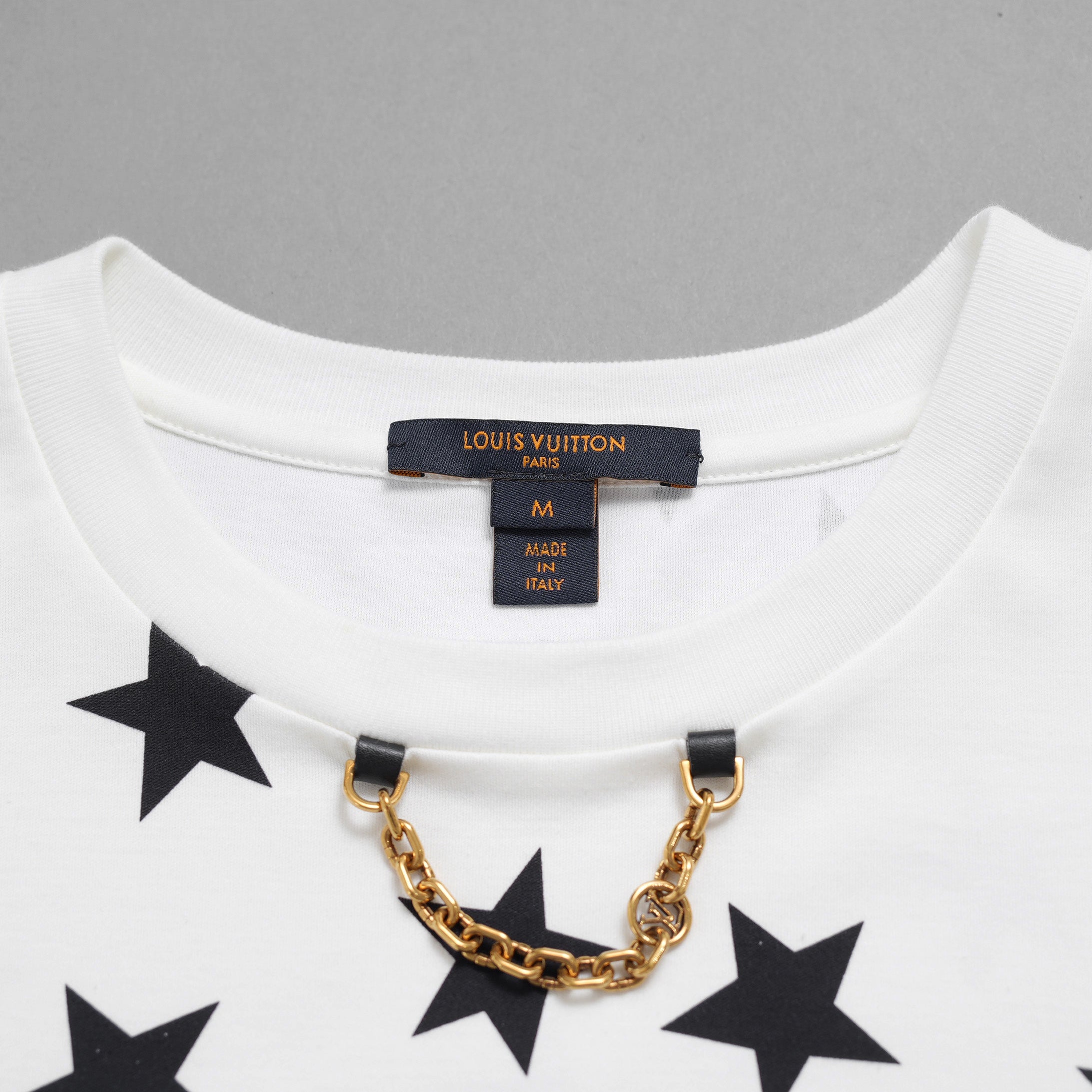 LOUIS VUITTON ルイヴィトン / 美品 22AW LVロゴ・スタープリント  チェーン / 半袖Tシャツ / 1AA9WZ / size M (WHITE) レディース