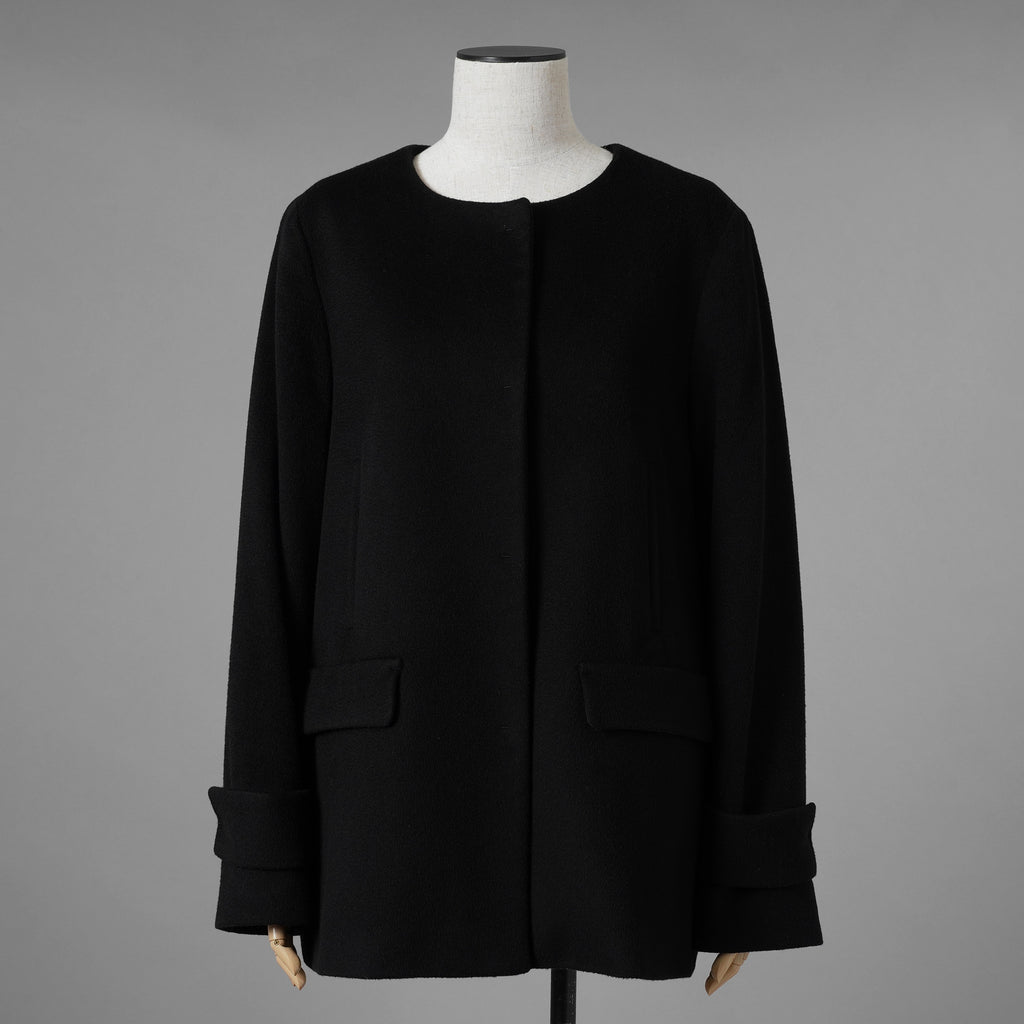 MAX MARA STUDIO マックス マーラ ステュディオ / 美品 ノーカラー ウールコート アウター / 60360263 / size 42 (BLACK) レディース 352085-yng