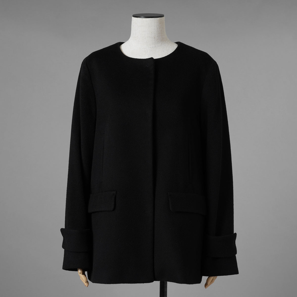 MAX MARA STUDIO マックス マーラ ステュディオ / 美品 ノーカラー ウールコート アウター / 60360263 / size 42 (BLACK) レディース 352085-yng
