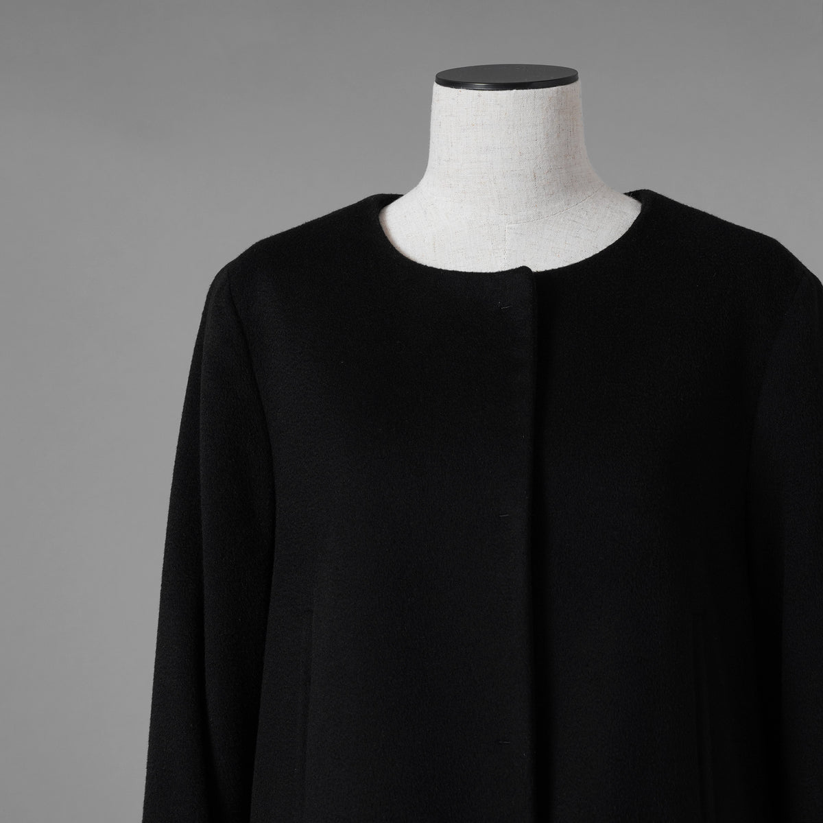 MAX MARA STUDIO マックス マーラ ステュディオ / 美品 ノーカラー ウールコート アウター / 60360263 / size 42 (BLACK) レディース 352085-yng