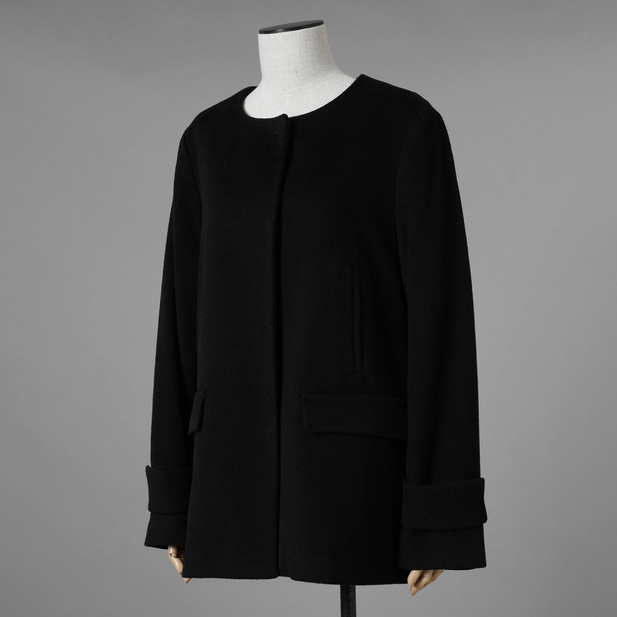 MAX MARA STUDIO マックス マーラ ステュディオ / 美品 ノーカラー ウールコート アウター / 60360263 / size 42 (BLACK) レディース 352085-yng