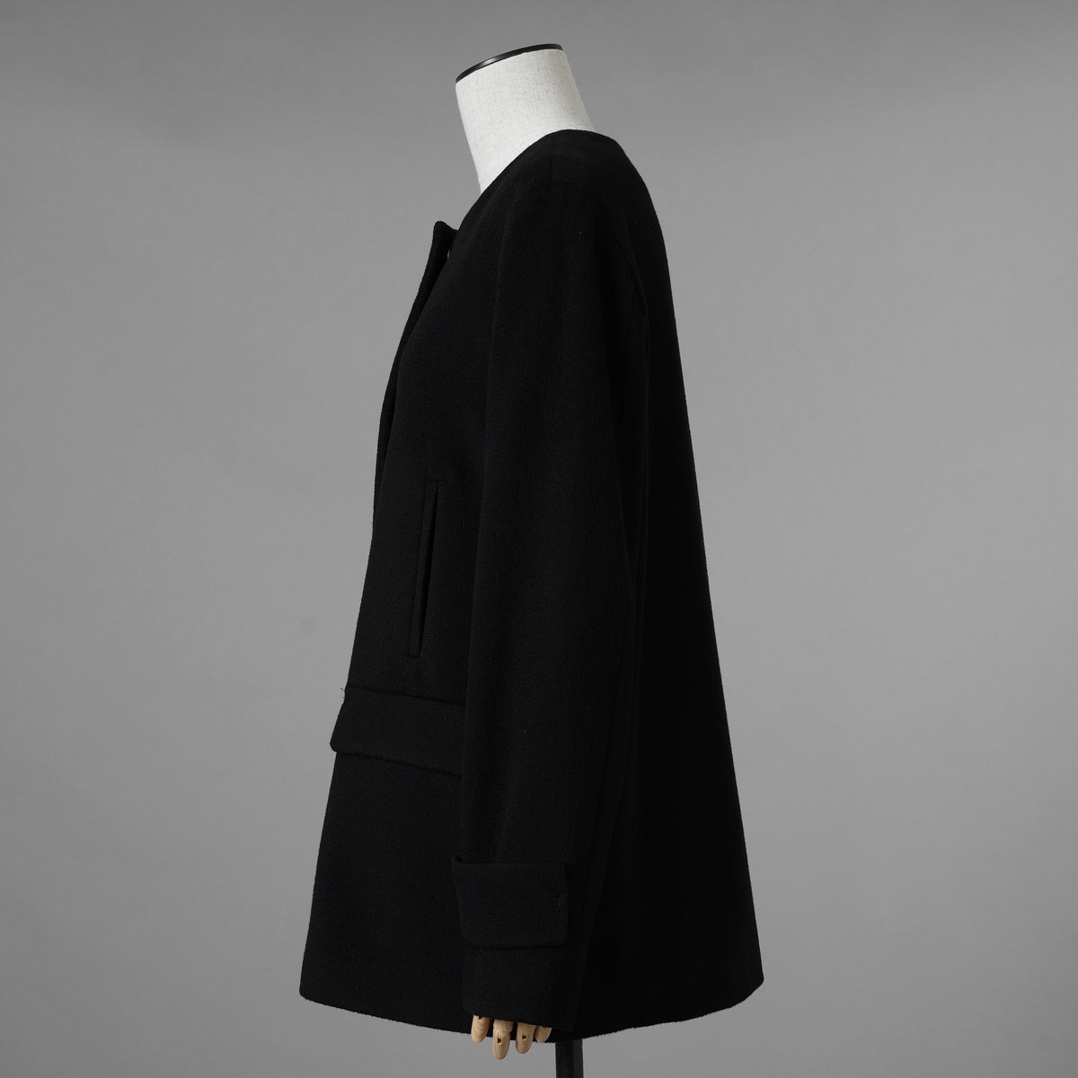 MAX MARA STUDIO マックス マーラ ステュディオ / 美品 ノーカラー ウールコート アウター / 60360263 / size 42 (BLACK) レディース 352085-yng