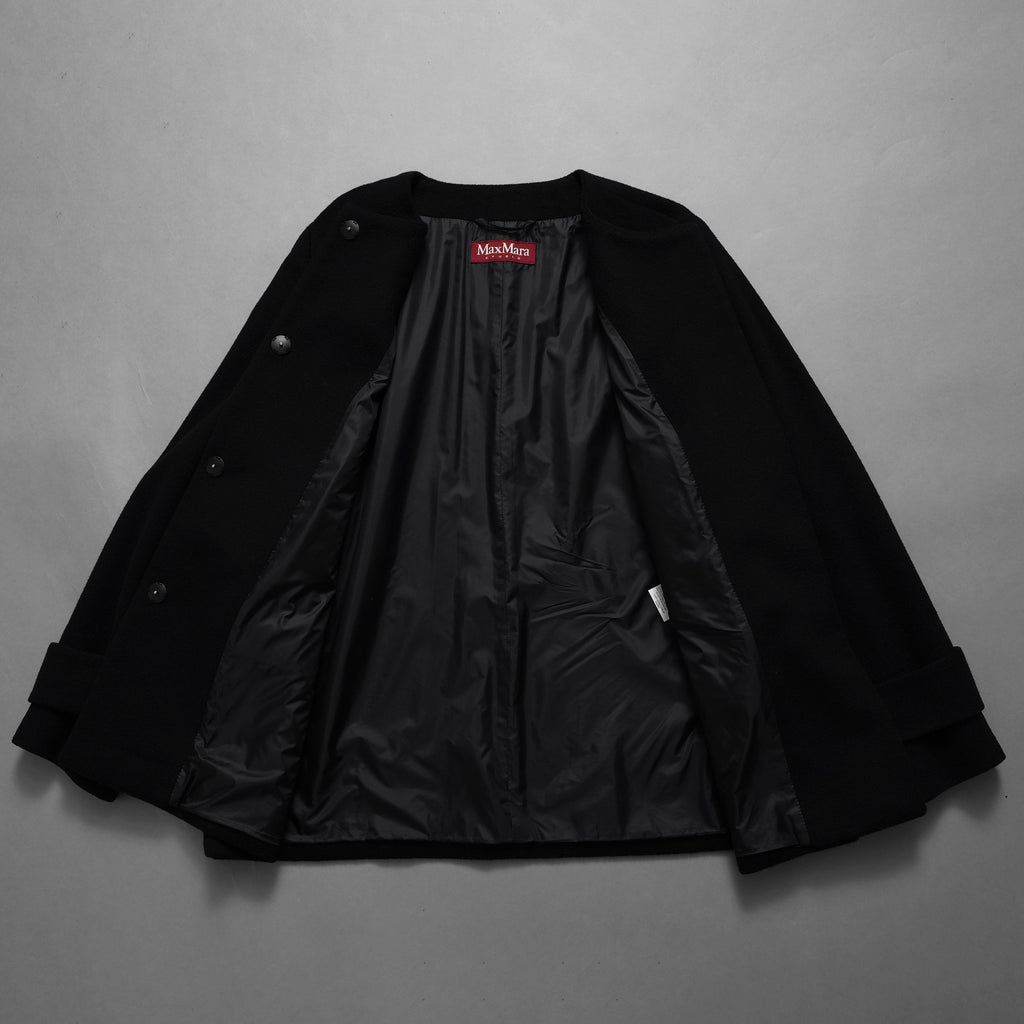 MAX MARA STUDIO マックス マーラ ステュディオ / 美品 ノーカラー ウールコート アウター / 60360263 / size 42 (BLACK) レディース 352085-yng