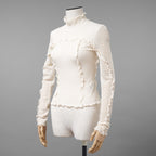 FENDI フェンディ / 美品 22SS シルク シアーチェック柄 フリル ハイネックトップス / 長袖Tシャツ / FZX840 ALAE / size 42 (IVORY)