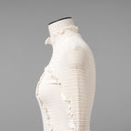 FENDI フェンディ / 美品 22SS シルク シアーチェック柄 フリル ハイネックトップス / 長袖Tシャツ / FZX840 ALAE / size 42 (IVORY)