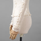 FENDI フェンディ / 美品 22SS シルク シアーチェック柄 フリル ハイネックトップス / 長袖Tシャツ / FZX840 ALAE / size 42 (IVORY)