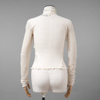 FENDI フェンディ / 美品 22SS シルク シアーチェック柄 フリル ハイネックトップス / 長袖Tシャツ / FZX840 ALAE / size 42 (IVORY)