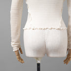 FENDI フェンディ / 美品 22SS シルク シアーチェック柄 フリル ハイネックトップス / 長袖Tシャツ / FZX840 ALAE / size 42 (IVORY)