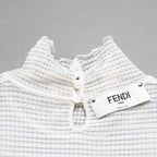 FENDI フェンディ / 美品 22SS シルク シアーチェック柄 フリル ハイネックトップス / 長袖Tシャツ / FZX840 ALAE / size 42 (IVORY)