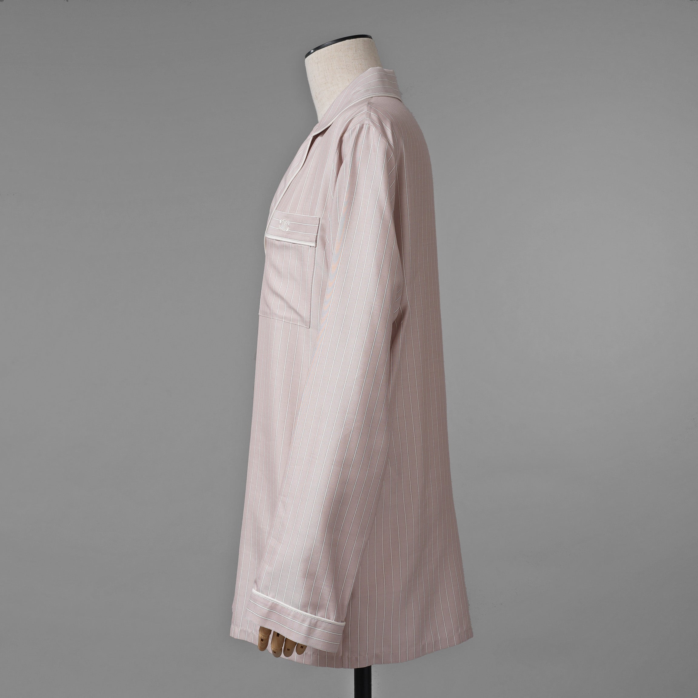 新品 希少 CELINE セリーヌ / 24SS 麻布台ヒルズ限定 トリオンフロゴ入り ストライプシルク パジャマ セットアップ / 長袖シャツ / パンツ / 2C17B948S / 2P26A948S / size 36 (LIGHHT PINK) レディース