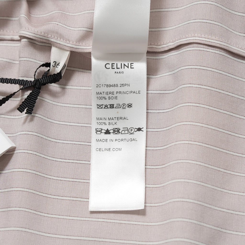 新品 希少 CELINE セリーヌ / 24SS 麻布台ヒルズ限定 トリオンフロゴ入り ストライプシルク パジャマ セットアップ / 長袖シャツ / パンツ / 2C17B948S / 2P26A948S / size 36 (LIGHHT PINK) レディース