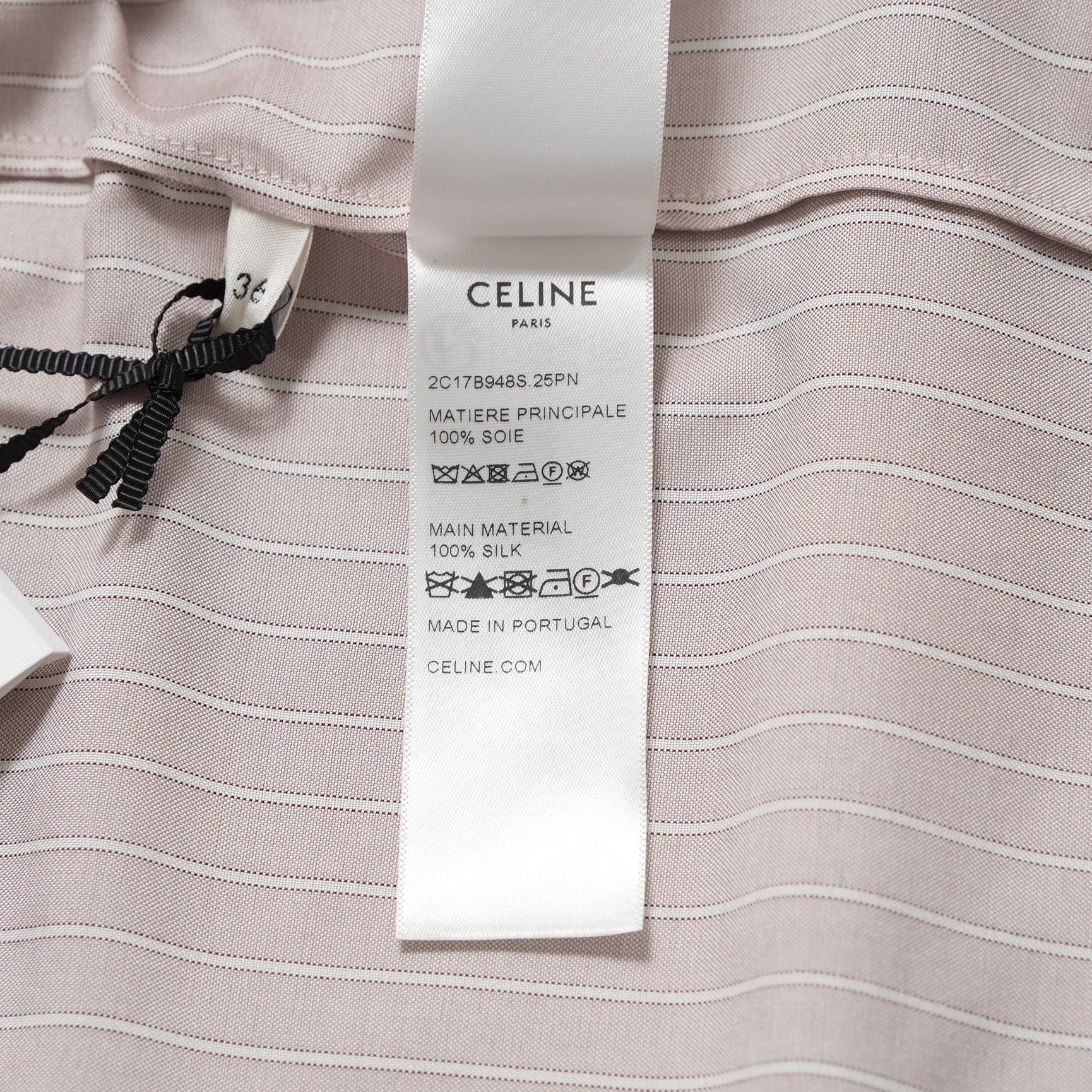 新品 希少 CELINE セリーヌ / 24SS 麻布台ヒルズ限定 トリオンフロゴ入り ストライプシルク パジャマ セットアップ / 長袖シャツ / パンツ / 2C17B948S / 2P26A948S / size 36 (LIGHHT PINK) レディース