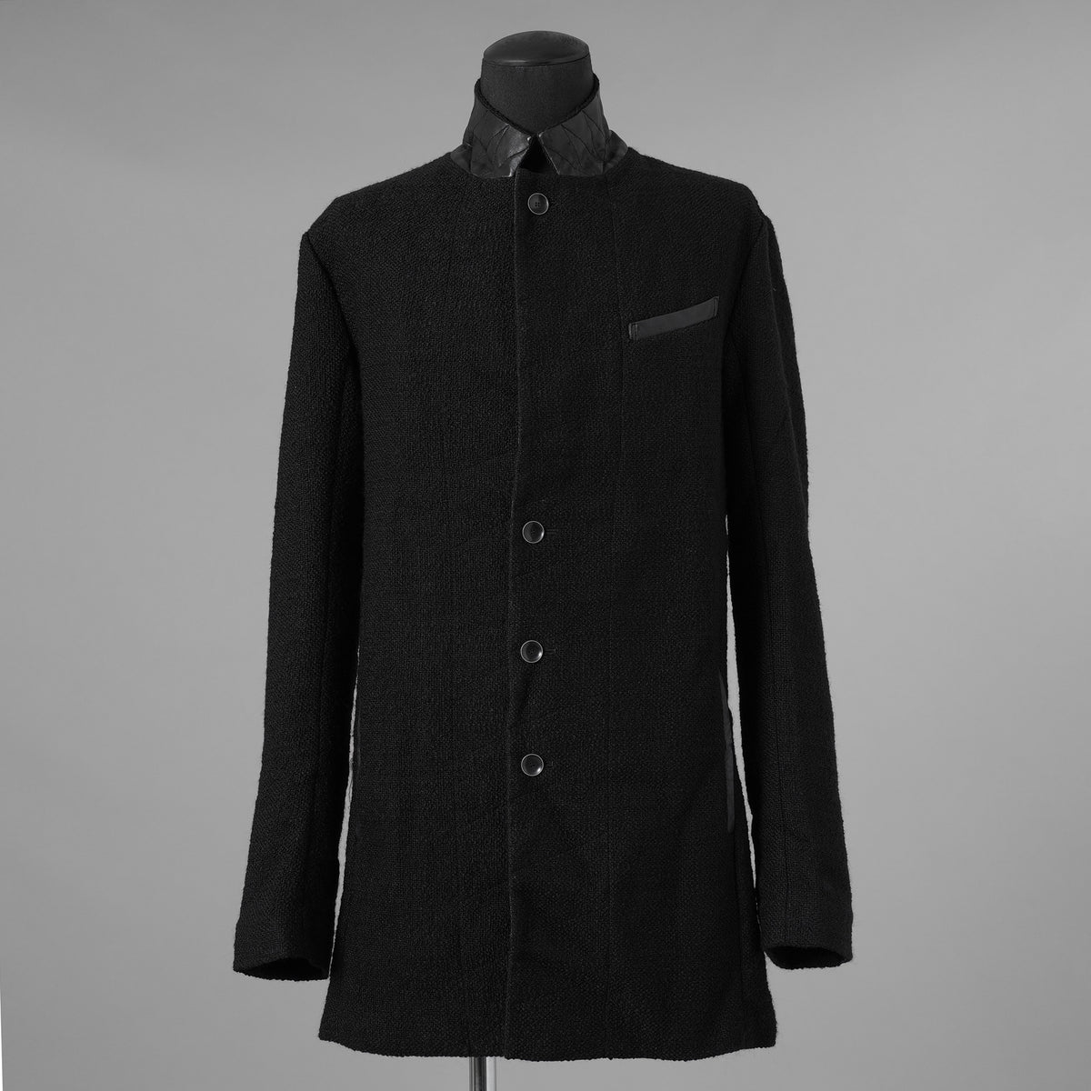 bajra バジュラ / 美品 25AW ウール リネン コットン ツイード カウハイドアクセント 3ボタン ジャケット / 159BJ01 / size 3 (BLACK) 352087-in-ue