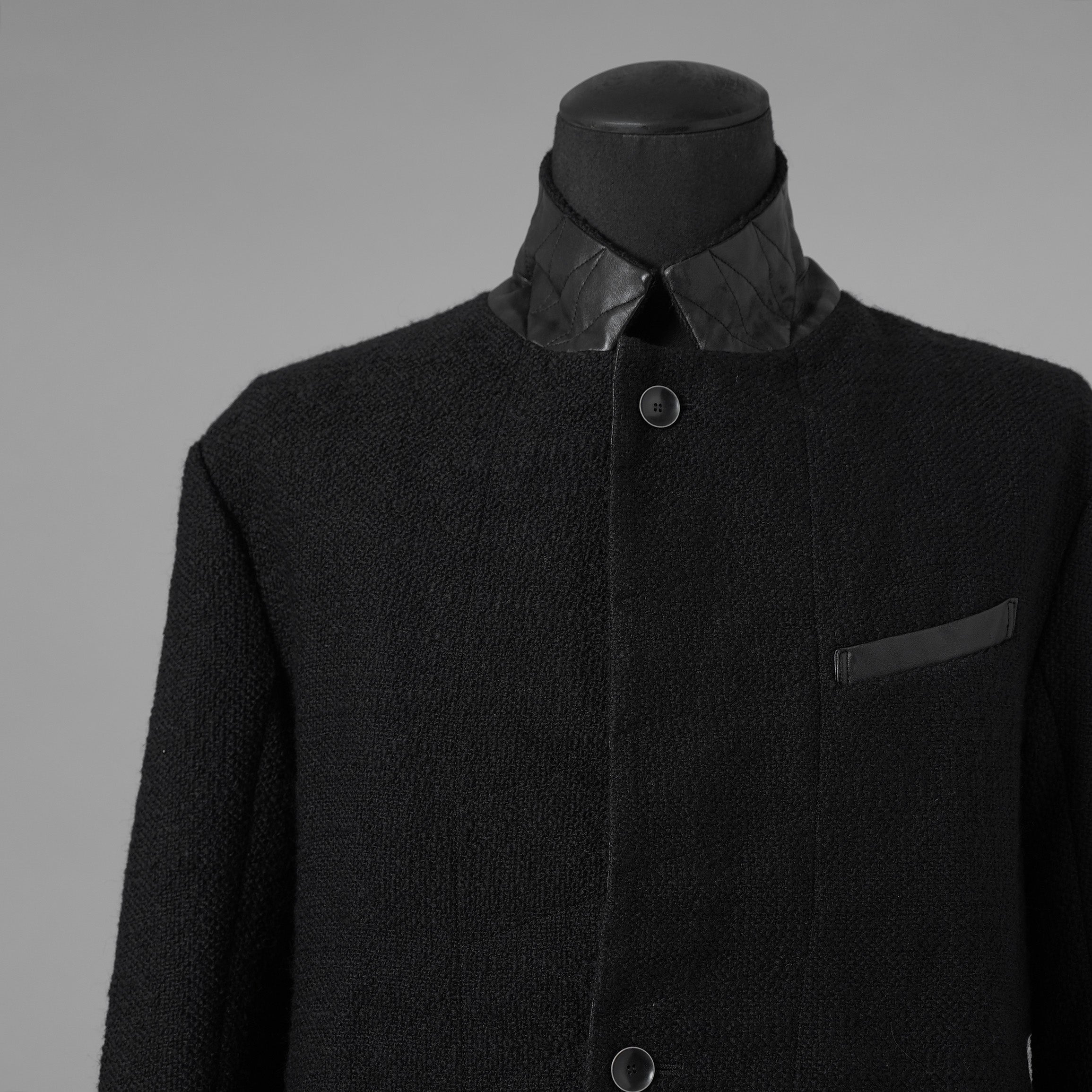 bajra バジュラ / 美品 25AW ウール リネン コットン ツイード カウハイドアクセント 3ボタン ジャケット / 159BJ01 / size 3 (BLACK) 352087-in-ue