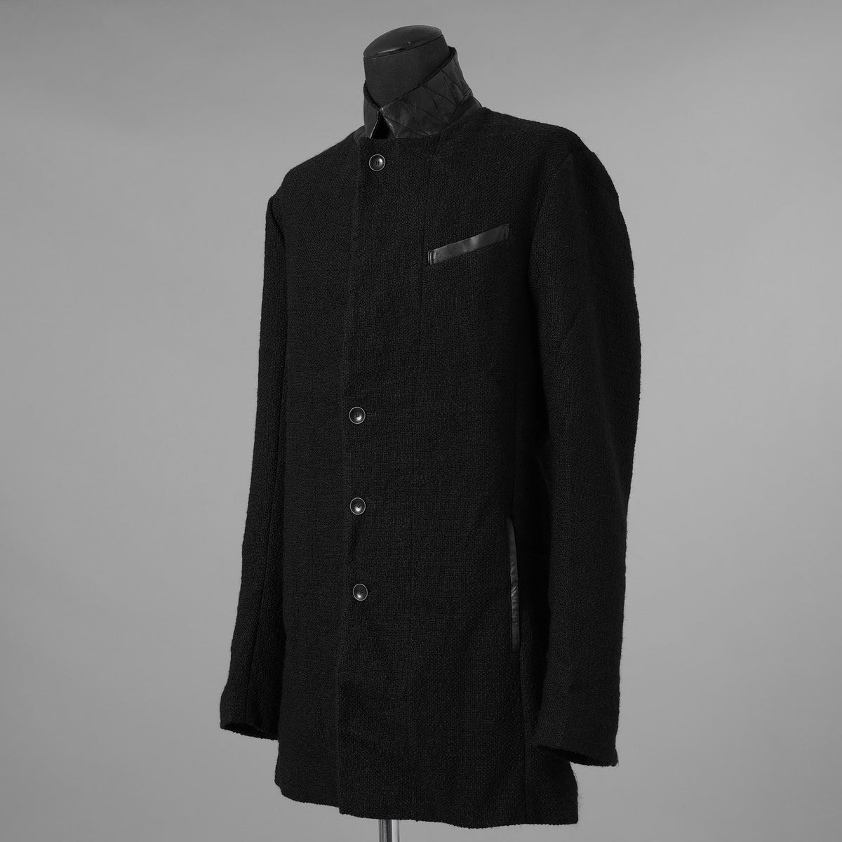 bajra バジュラ / 美品 25AW ウール リネン コットン ツイード カウハイドアクセント 3ボタン ジャケット / 159BJ01 / size 3 (BLACK) 352087-in-ue