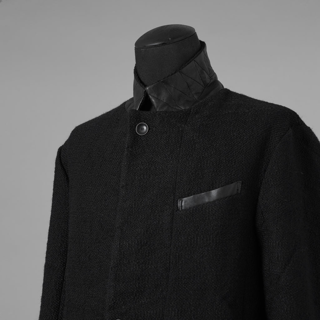 bajra バジュラ / 美品 25AW ウール リネン コットン ツイード カウハイドアクセント 3ボタン ジャケット / 159BJ01 / size 3 (BLACK) 352087-in-ue