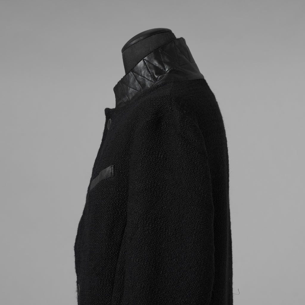 bajra バジュラ / 美品 25AW ウール リネン コットン ツイード カウハイドアクセント 3ボタン ジャケット / 159BJ01 / size 3 (BLACK) 352087-in-ue