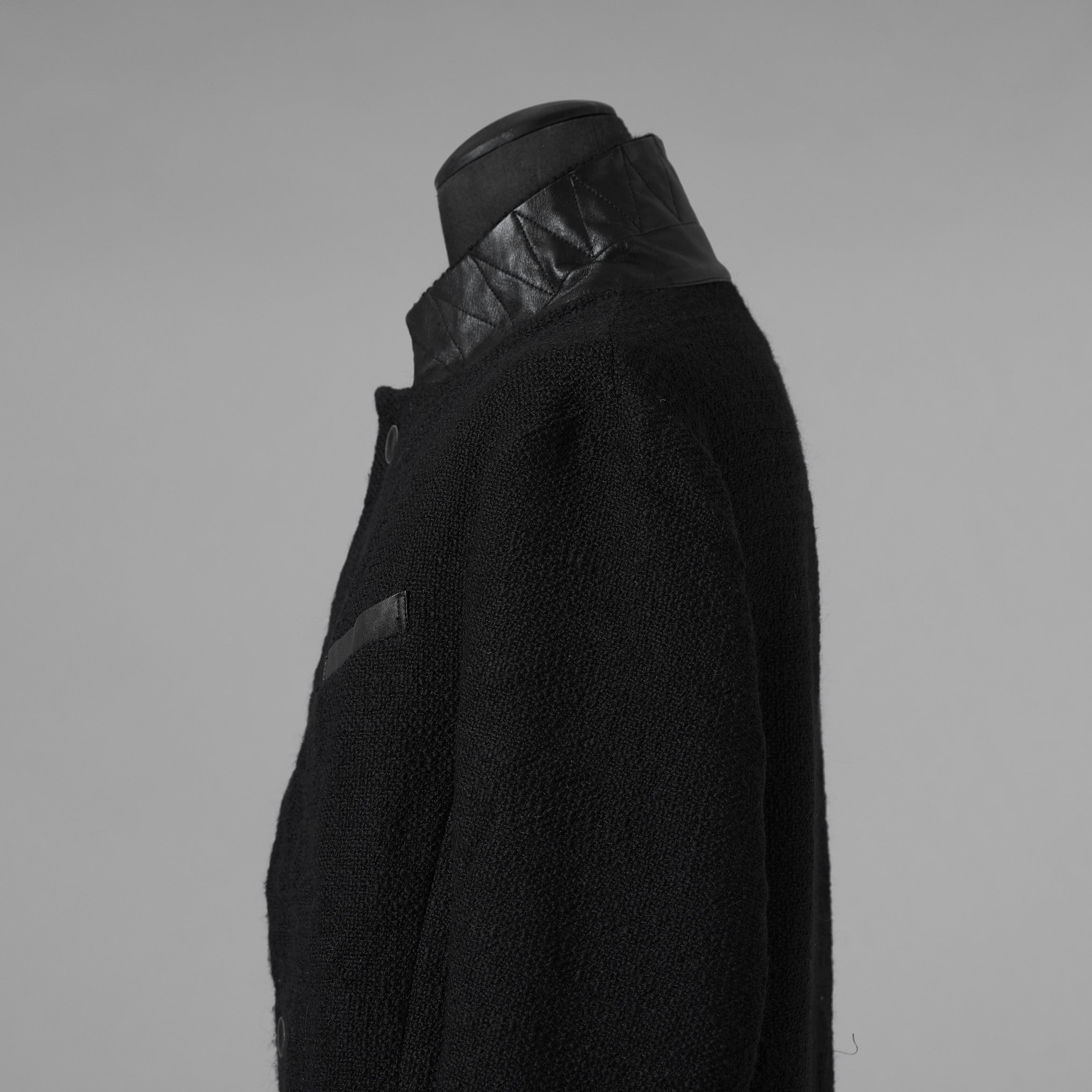 bajra バジュラ / 美品 25AW ウール リネン コットン ツイード カウハイドアクセント 3ボタン ジャケット / 159BJ01 / size 3 (BLACK) 352087-in-ue