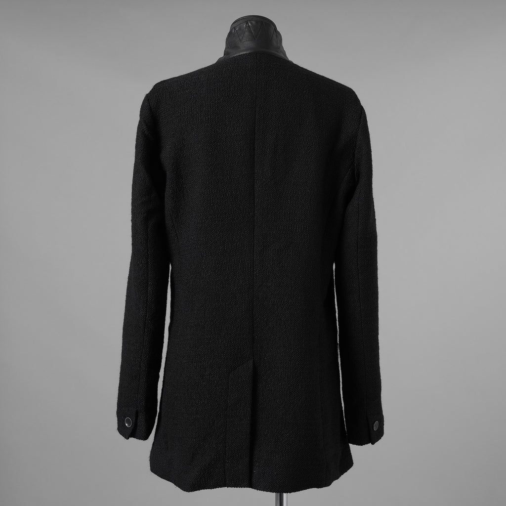 bajra バジュラ / 美品 25AW ウール リネン コットン ツイード カウハイドアクセント 3ボタン ジャケット / 159BJ01 / size 3 (BLACK) 352087-in-ue