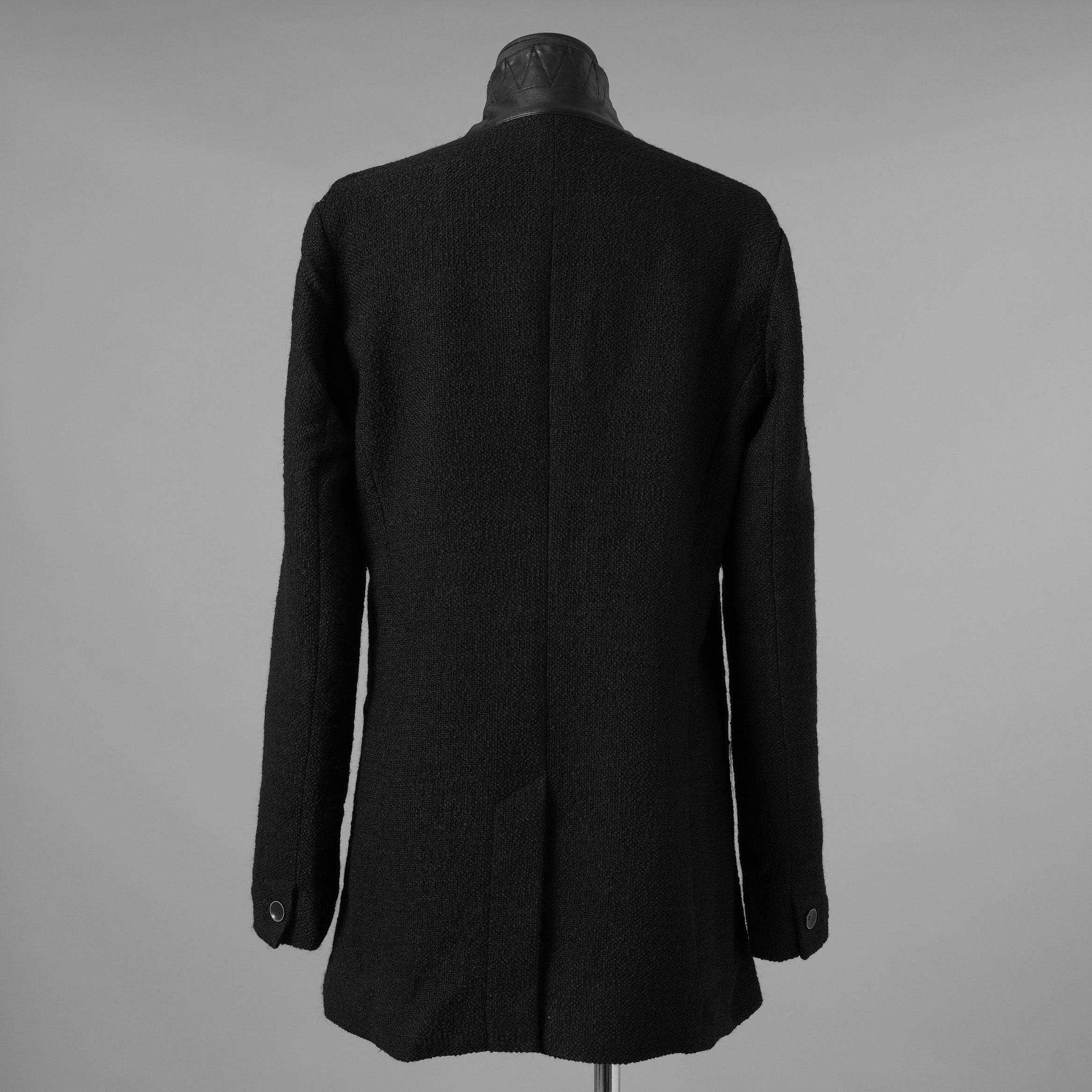 bajra バジュラ / 美品 25AW ウール リネン コットン ツイード カウハイドアクセント 3ボタン ジャケット / 159BJ01 / size 3 (BLACK) 352087-in-ue