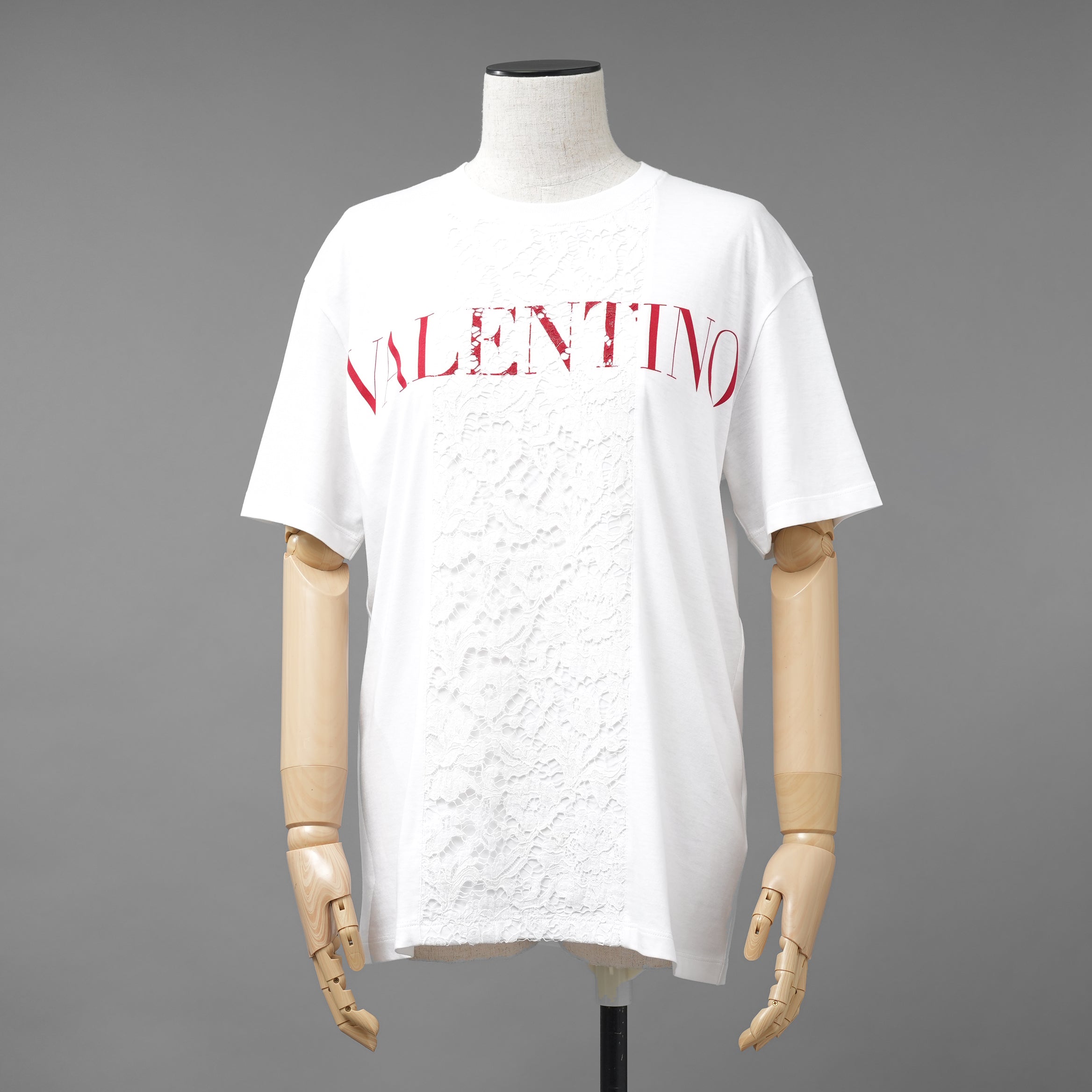 VALENTINO ヴァレンティノ / 22SS ロゴプリント エンブロイダリー  レースパネル  半袖Tシャツ / size XS (WHITE) レディース