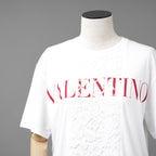 VALENTINO ヴァレンティノ / 22SS ロゴプリント エンブロイダリー  レースパネル  半袖Tシャツ / size XS (WHITE) レディース